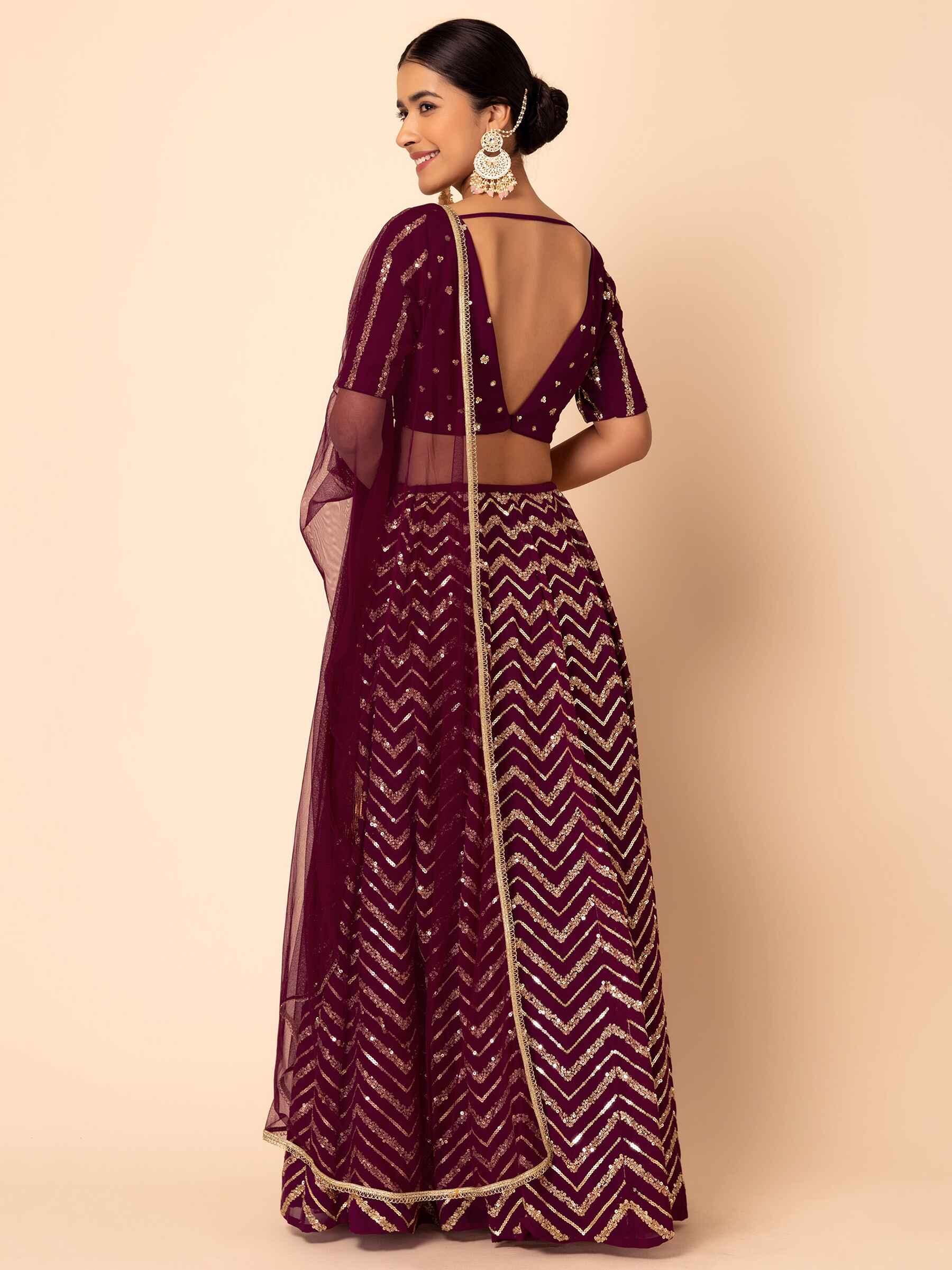 Delightful Maroon Zari Embroidered Georgette Wedding Lehenga Choli