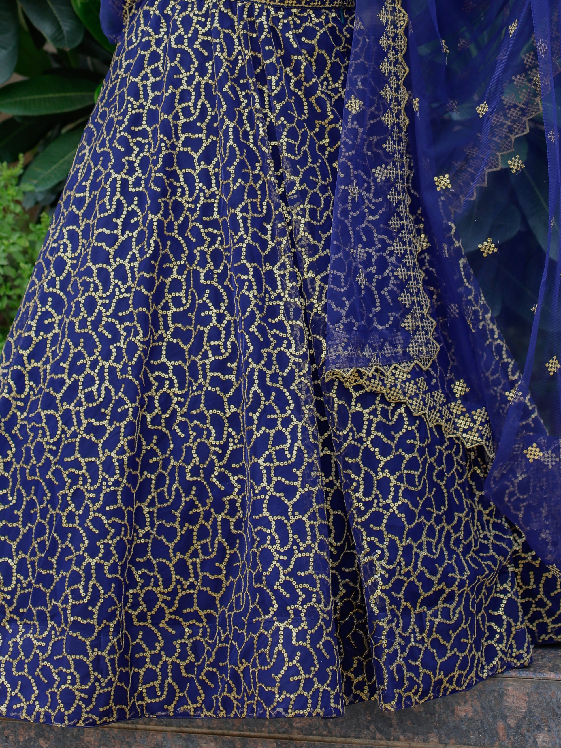 Beautiful Navy Blue Sequins Net Wedding Lehenga Choli With Dupatta