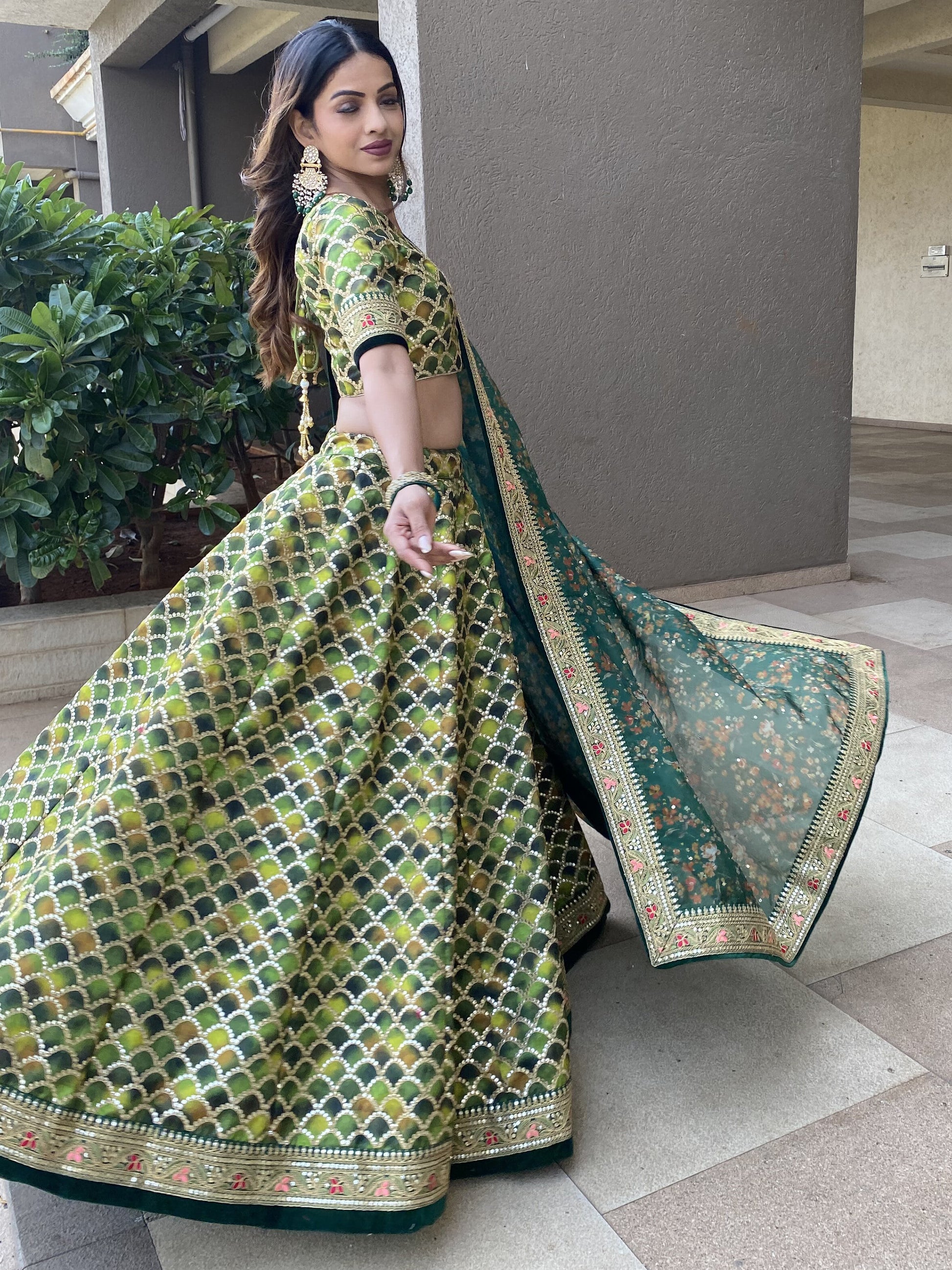 Wonderful Green Sequins Art Silk Wedding Lehenga Choli With Dupatta