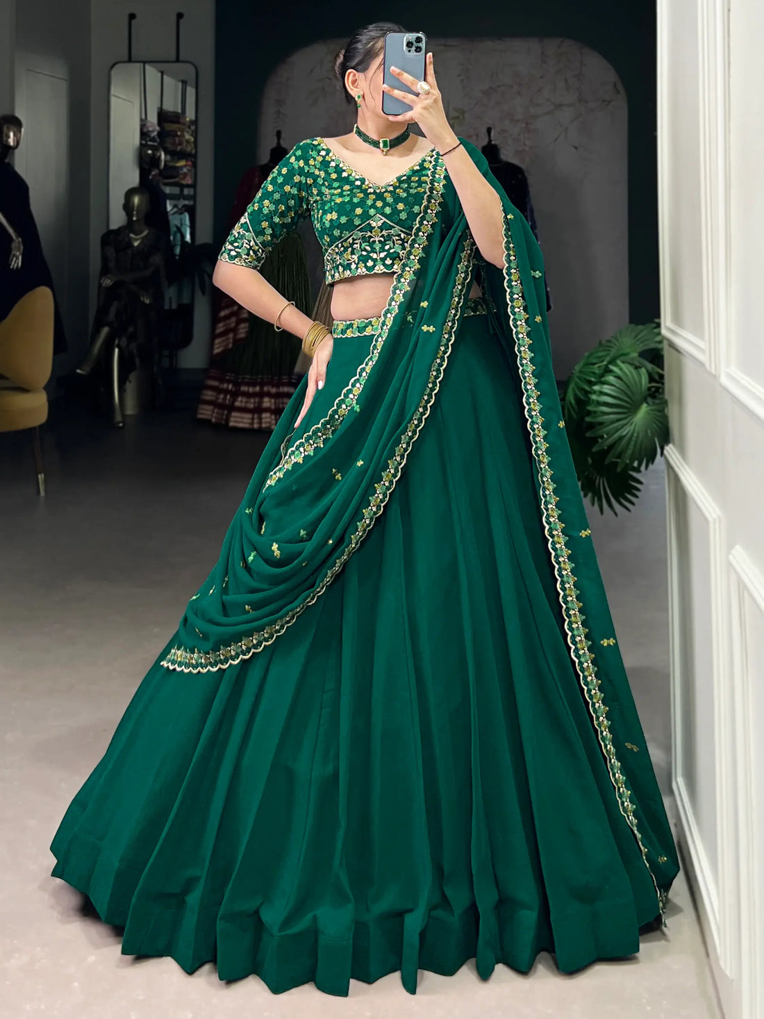 Adorable Green Thread Work Georgette Sangeet Wear Lehenga Choli - Zeel Clothing