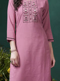 Adorable Mauve Embroidered Cotton Festival Wear Kurti With Pant - Zeel Clothing