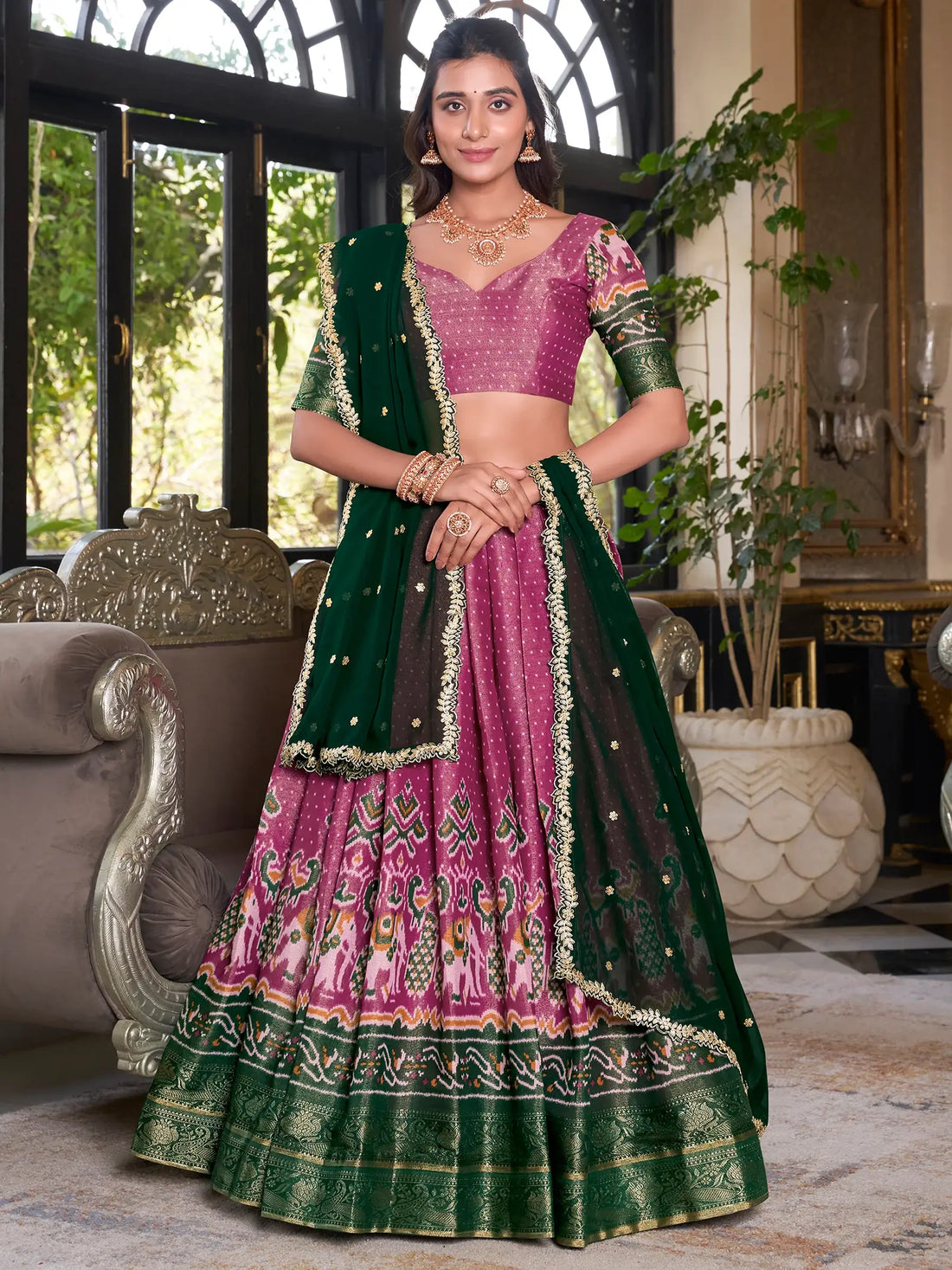 Adorable Pink Printed Kanchipuram Festival Wear Lehenga Choli - Zeel Clothing