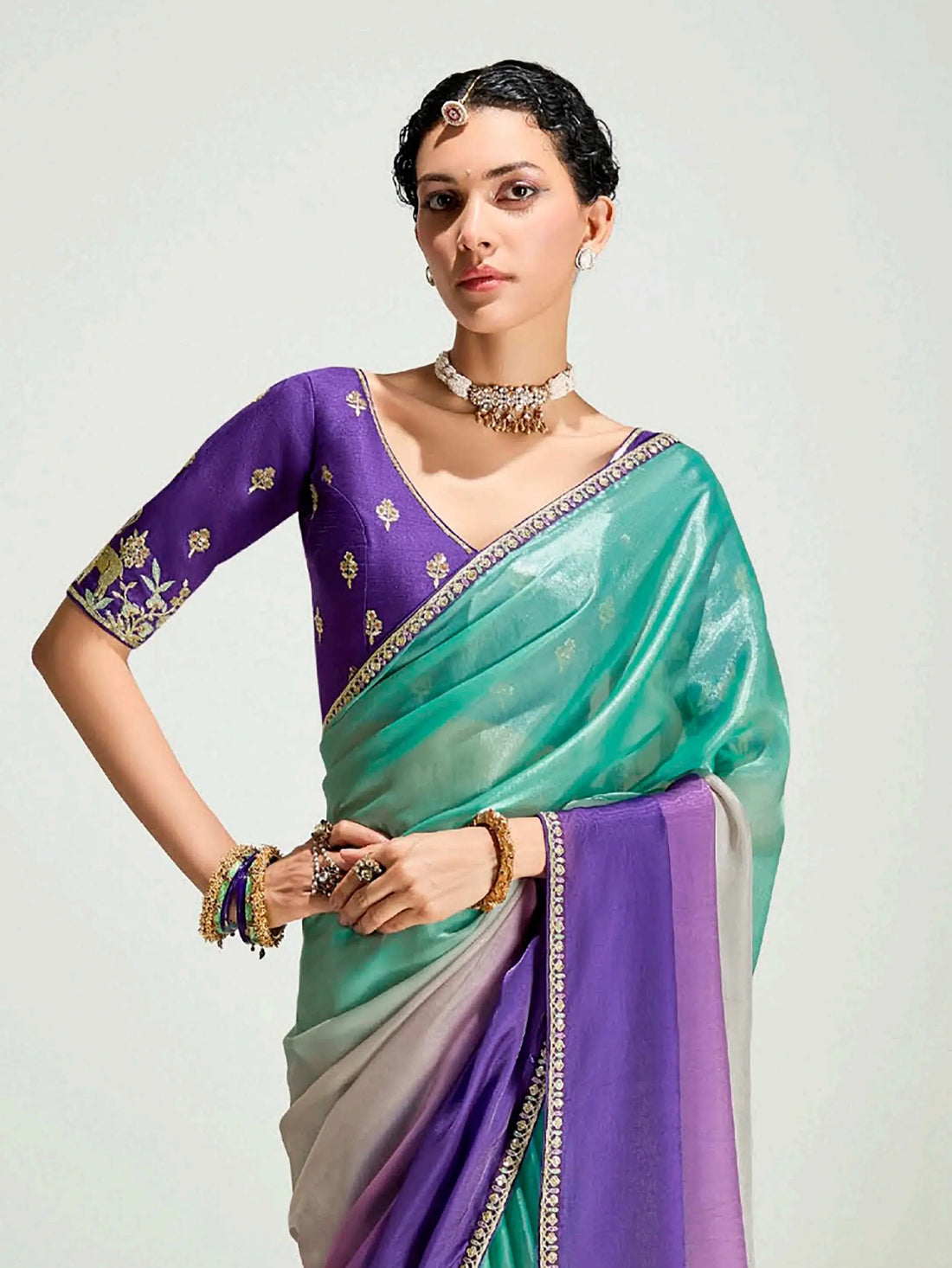 Adoring Purple Border Work Organza Event Wear Saree With Blouse - Zeel Clothing