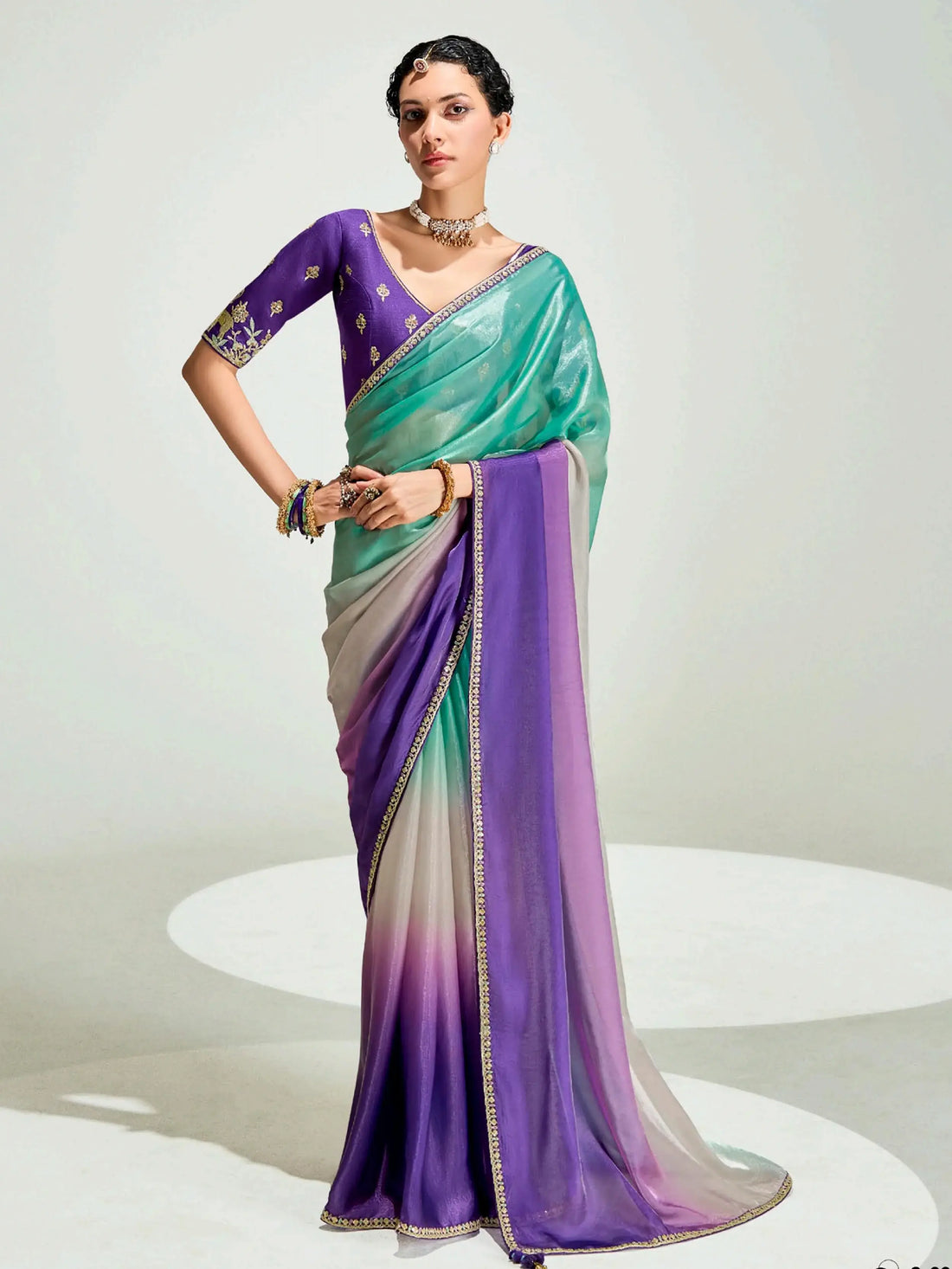 Adoring Purple Border Work Organza Event Wear Saree With Blouse - Zeel Clothing