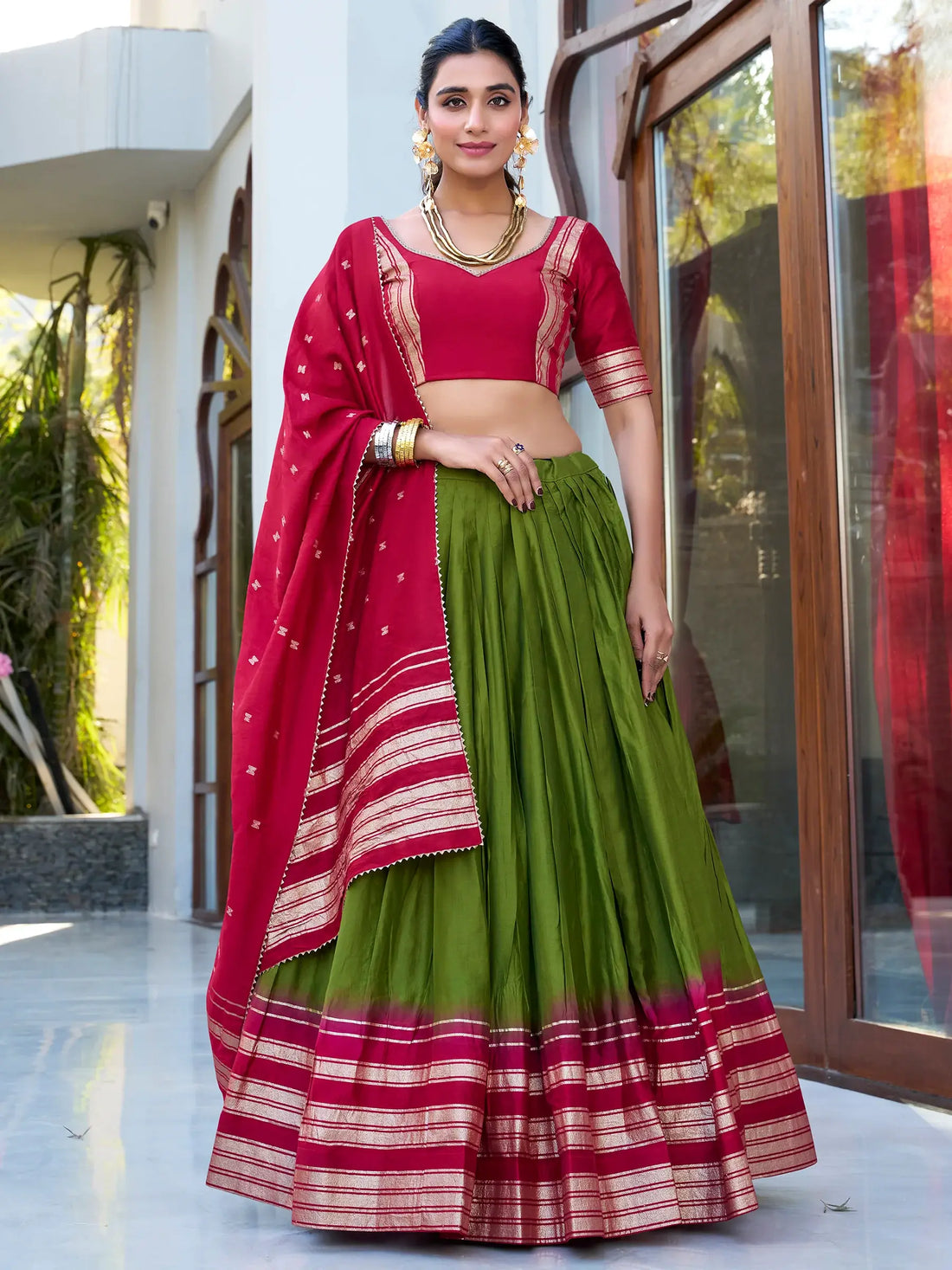 Alluring Green Zari Weaving Chanderi Festival Wear Lehenga Choli - Zeel Clothing