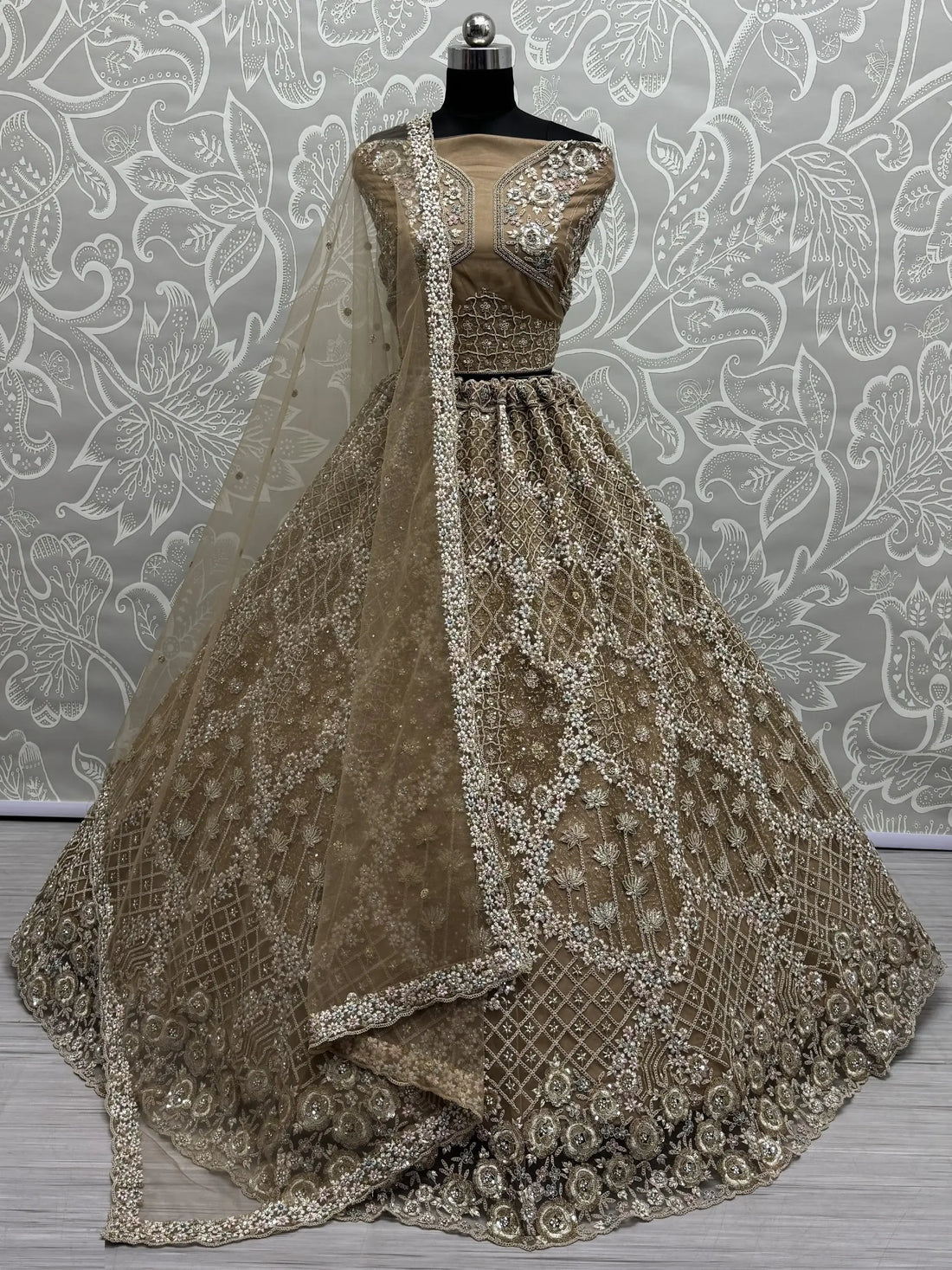 Amazing Golden Zirkon Work Net Engagement Wear Lehenga Choli - Zeel Clothing