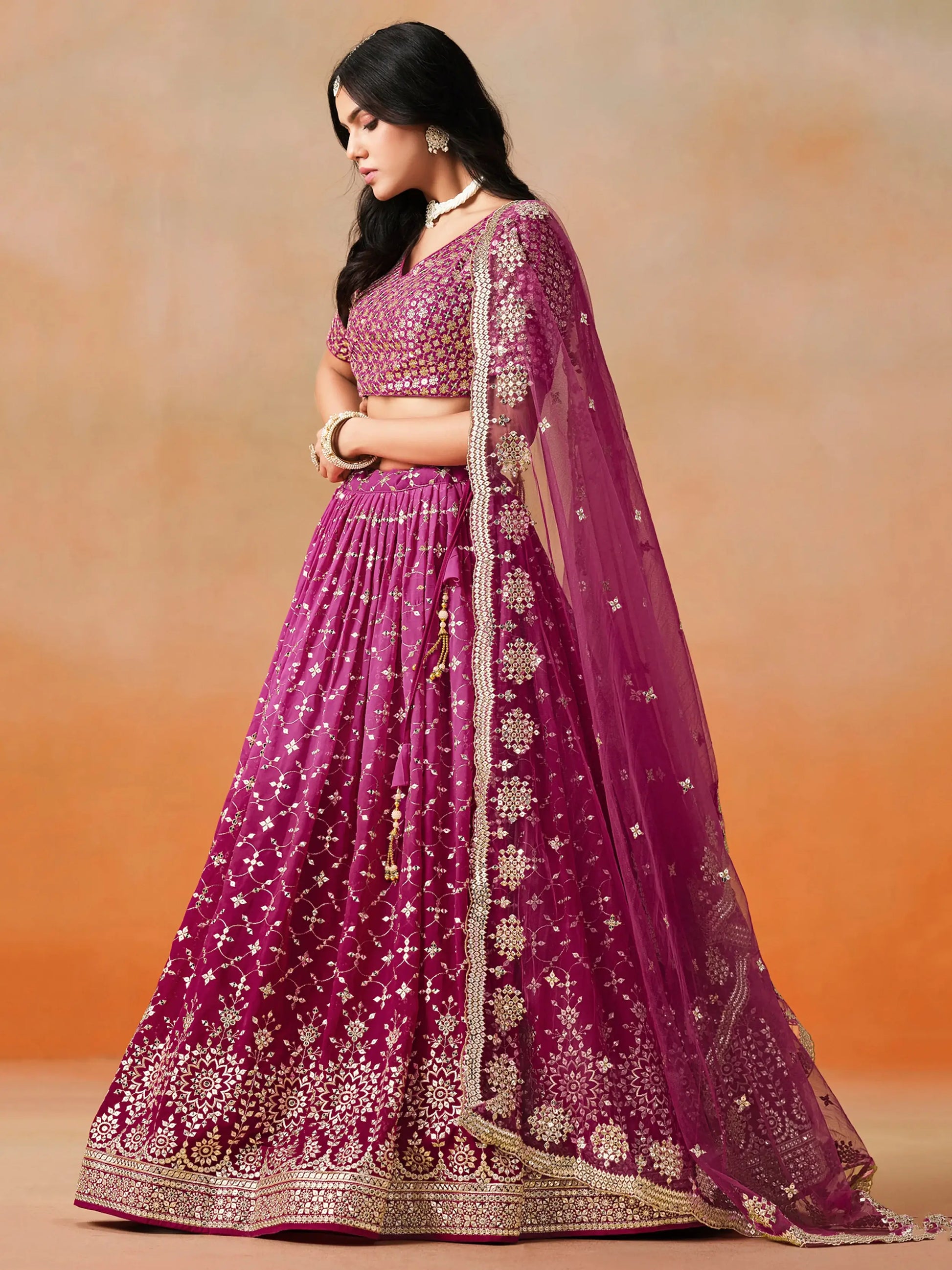 Amazing Pink Zari Embroidered Lehenga Choli With Dupatta - Zeel Clothing