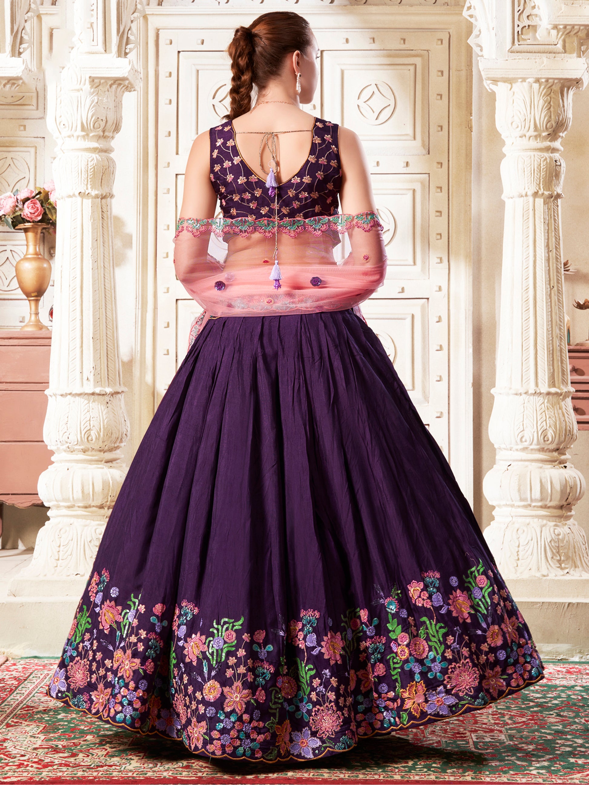 Charming Purple Sequins Silk Sangeet Wear Lehenga Choli
