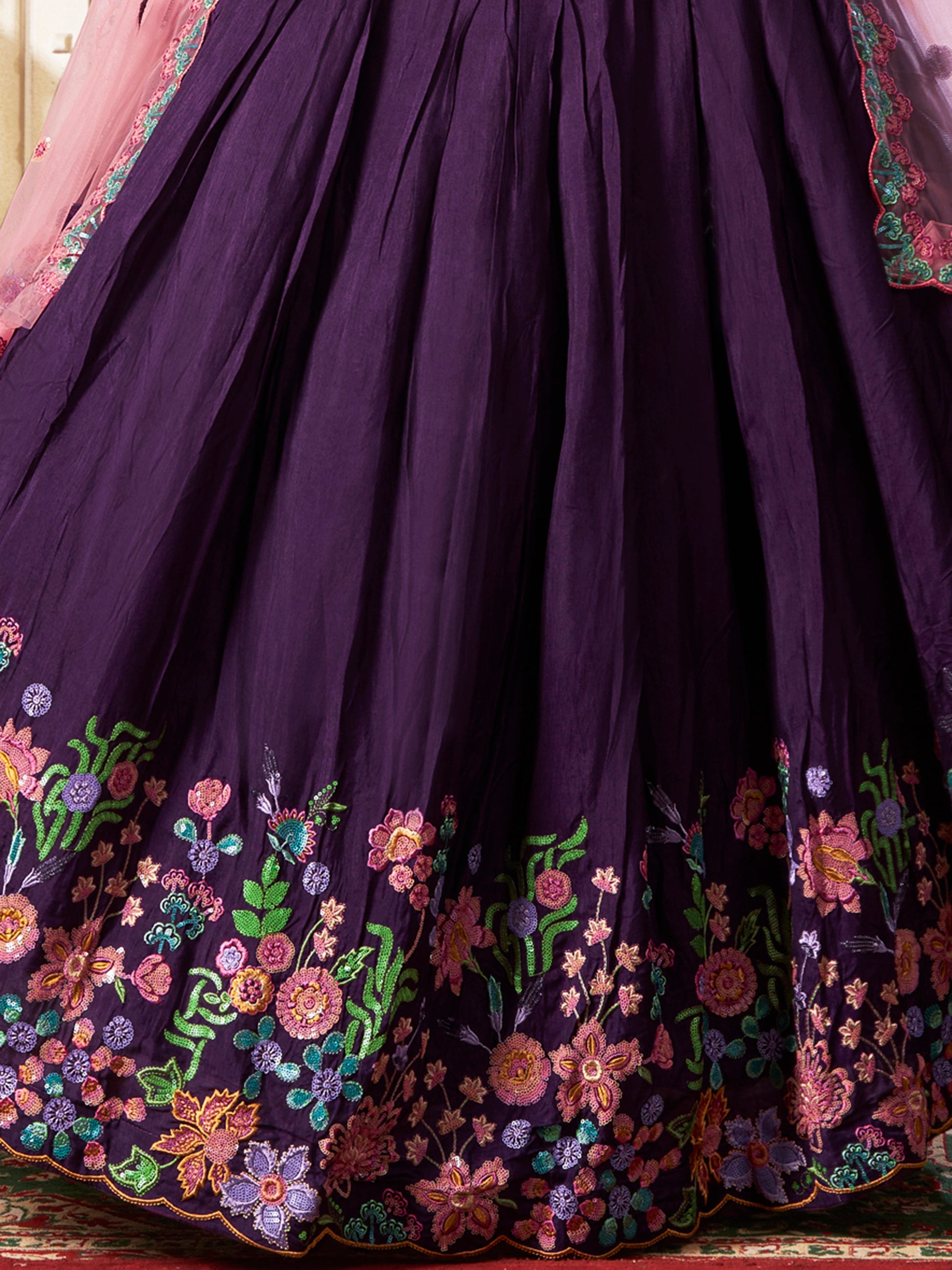 Charming Purple Sequins Silk Sangeet Wear Lehenga Choli