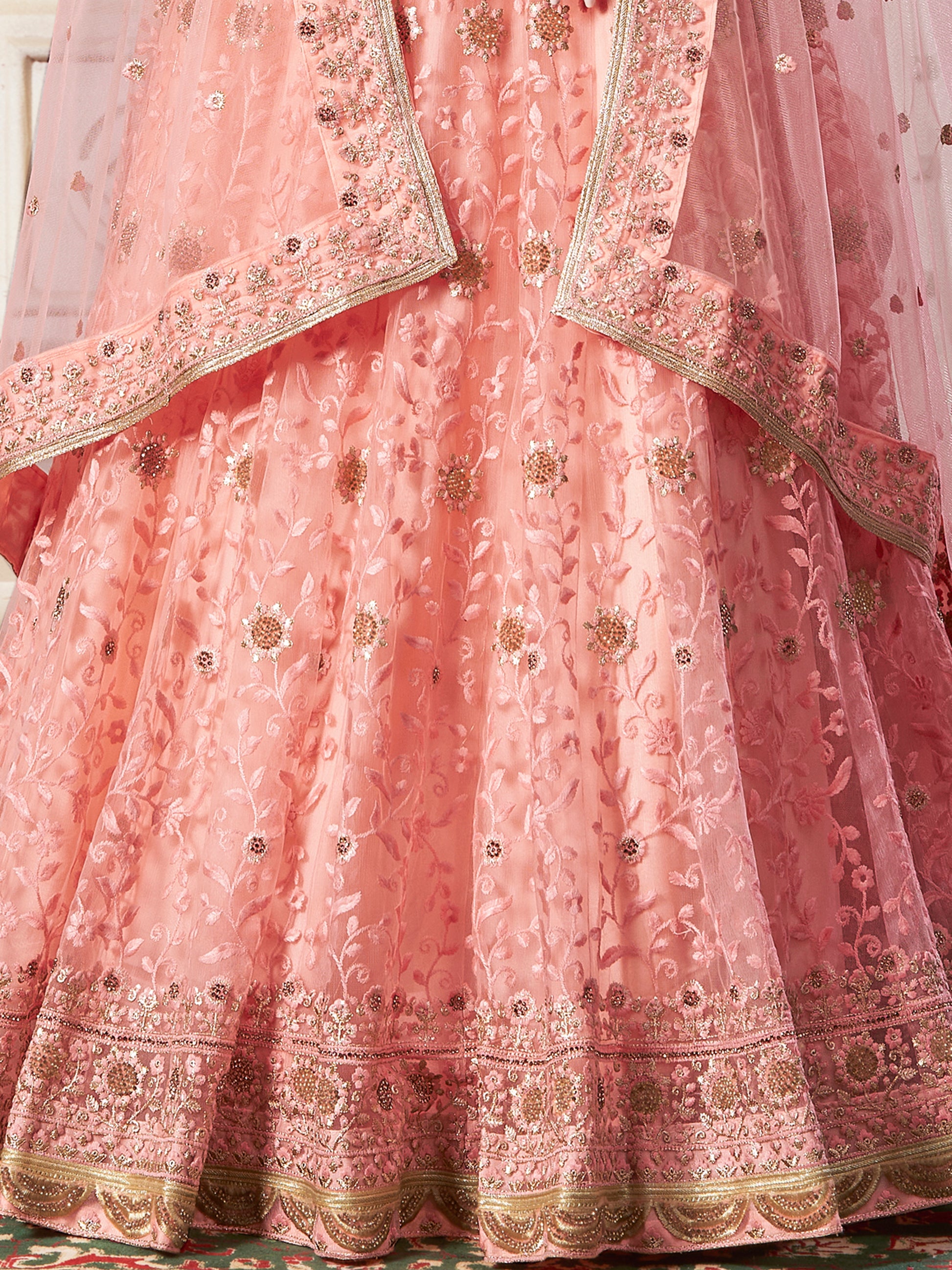 Precious Peach Thread Work Net Bridesmaid Lehenga Choli