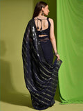 Astonishing Navy Blue Sequins Georgette Engagement Wear Saree With Blouse - Zeel Clothing