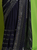 Astonishing Navy Blue Sequins Georgette Engagement Wear Saree With Blouse - Zeel Clothing