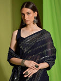 Astonishing Navy Blue Sequins Georgette Engagement Wear Saree With Blouse - Zeel Clothing