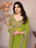 Astonishing Parrot Green Embroidered Georgette Saree With Blouse - Zeel Clothing