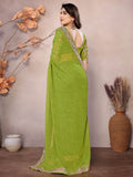 Astonishing Parrot Green Embroidered Georgette Saree With Blouse - Zeel Clothing