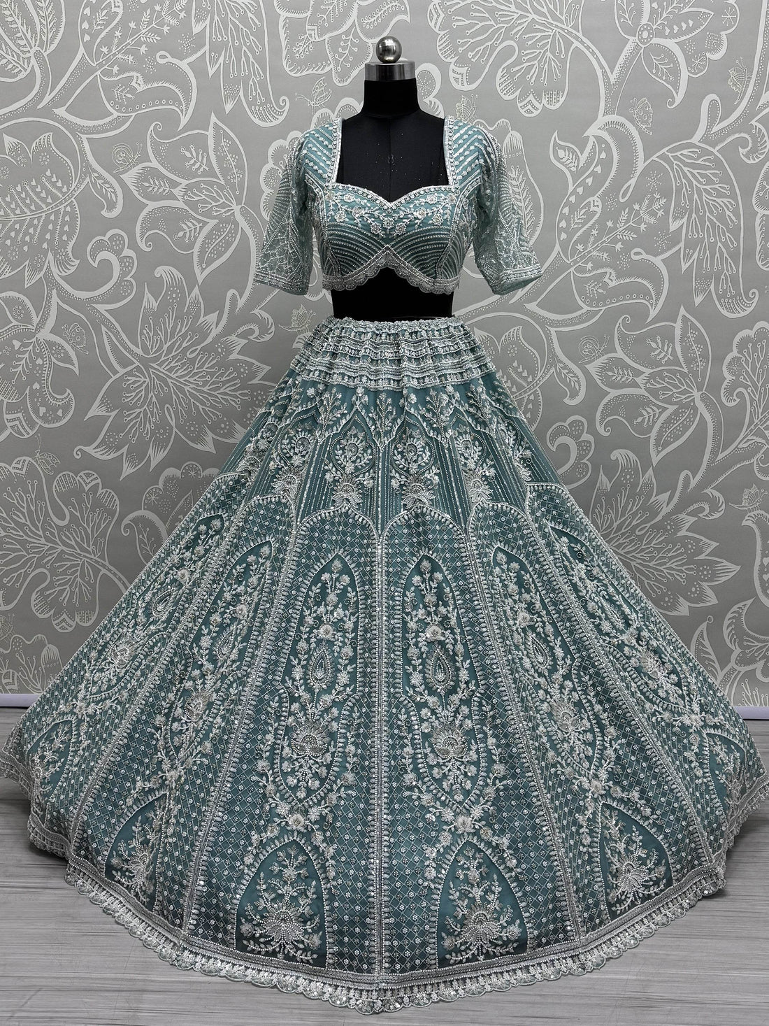 Astonishing Sky Blue Sequins Net Engagement Wear Lehenga Choli - Zeel Clothing