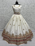 Astonishing White Thread-Work Silk Lehenga Choli With Dupatta - Zeel Clothing