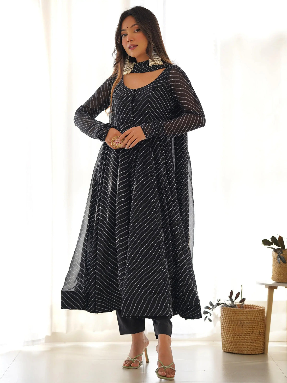 Attractive Black Laheriya Printed Georgette Festival Wear Anarkali Suit - Zeel Clothing