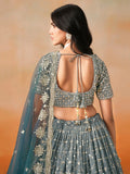 Attractive Dove Blue Zari Embroidered Shaded Lehenga Choli - Zeel Clothing