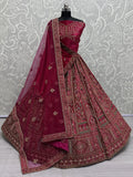 Attractive Rani Pink Velvet Bridal Lehenga Choli With Double Dupatta - Zeel Clothing