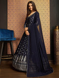 Awesome Navy Blue Foil Work Georgette Gown With Dupatta - Zeel Clothing