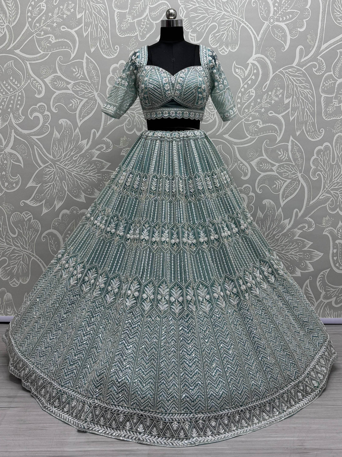 Awesome Sky Blue Hand Work Net Bridesmaid Lehenga Choli - Zeel Clothing
