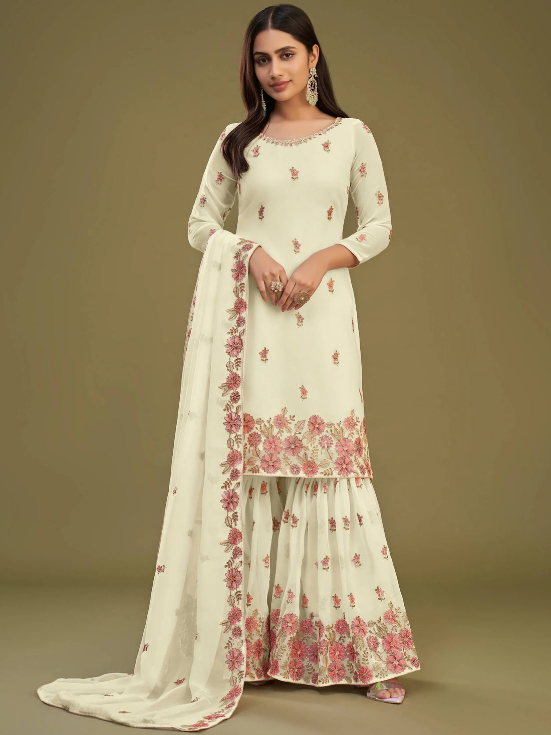 Beautiful Lemon Yellow Embroidered Georgette Party Wear Sharara Suit - Zeel Clothing