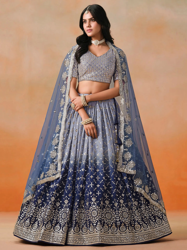 Beautiful Navy Blue Georgette Designer Lehenga Choli With Dupatta - Zeel Clothing
