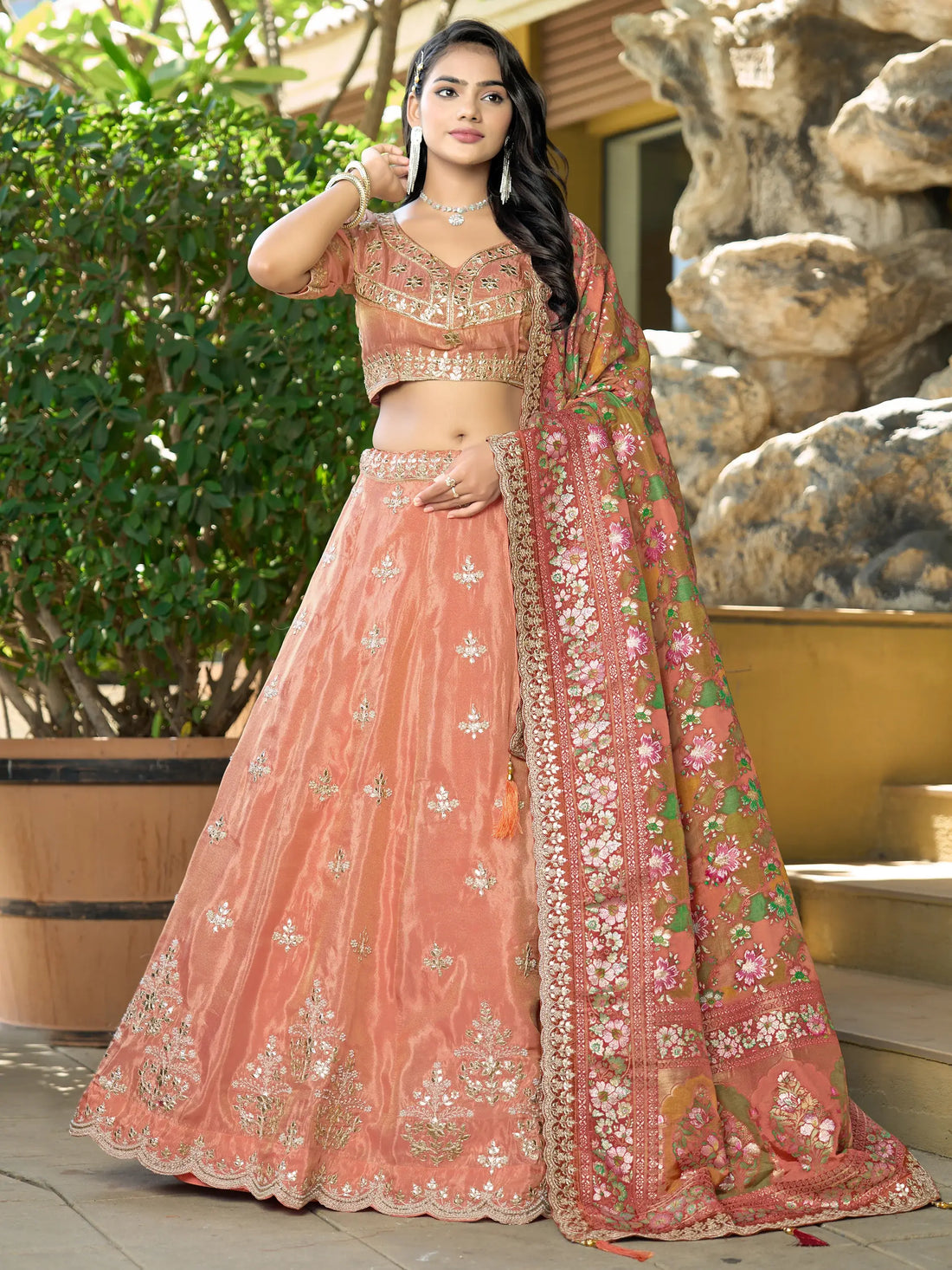 Beautiful Orange Viscose Lehenga Choli With Weaving Dupatta - Zeel Clothing