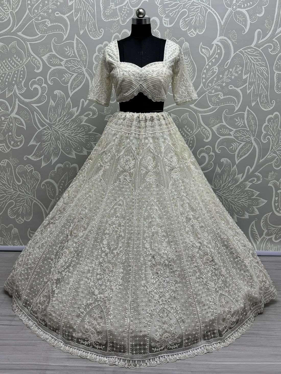 Beautiful White Thread Work Net Bridesmaid Lehenga Choli With Dupatta - Zeel Clothing