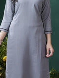 Charming Grey Embroidered Cotton Event Wear Kurti With Pant - Zeel Clothing