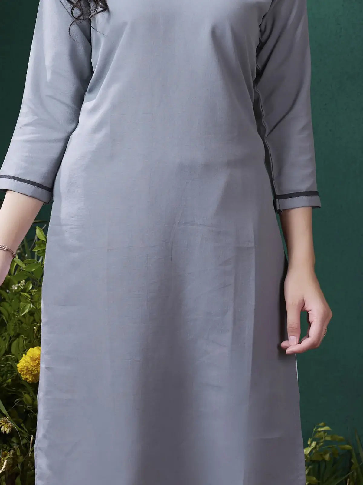 Charming Grey Embroidered Cotton Event Wear Kurti With Pant - Zeel Clothing