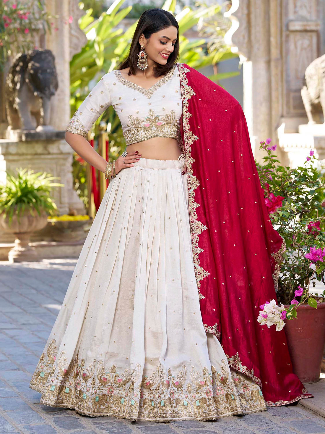 Charming Off-White Sequins Silk Wedding Lehenga Choli With Dupatta - Zeel Clothing