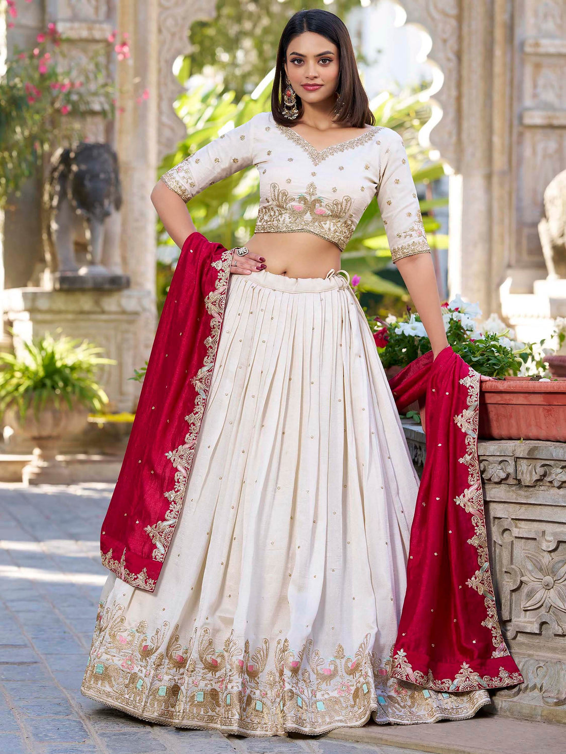 Charming Off-White Sequins Silk Wedding Lehenga Choli With Dupatta - Zeel Clothing