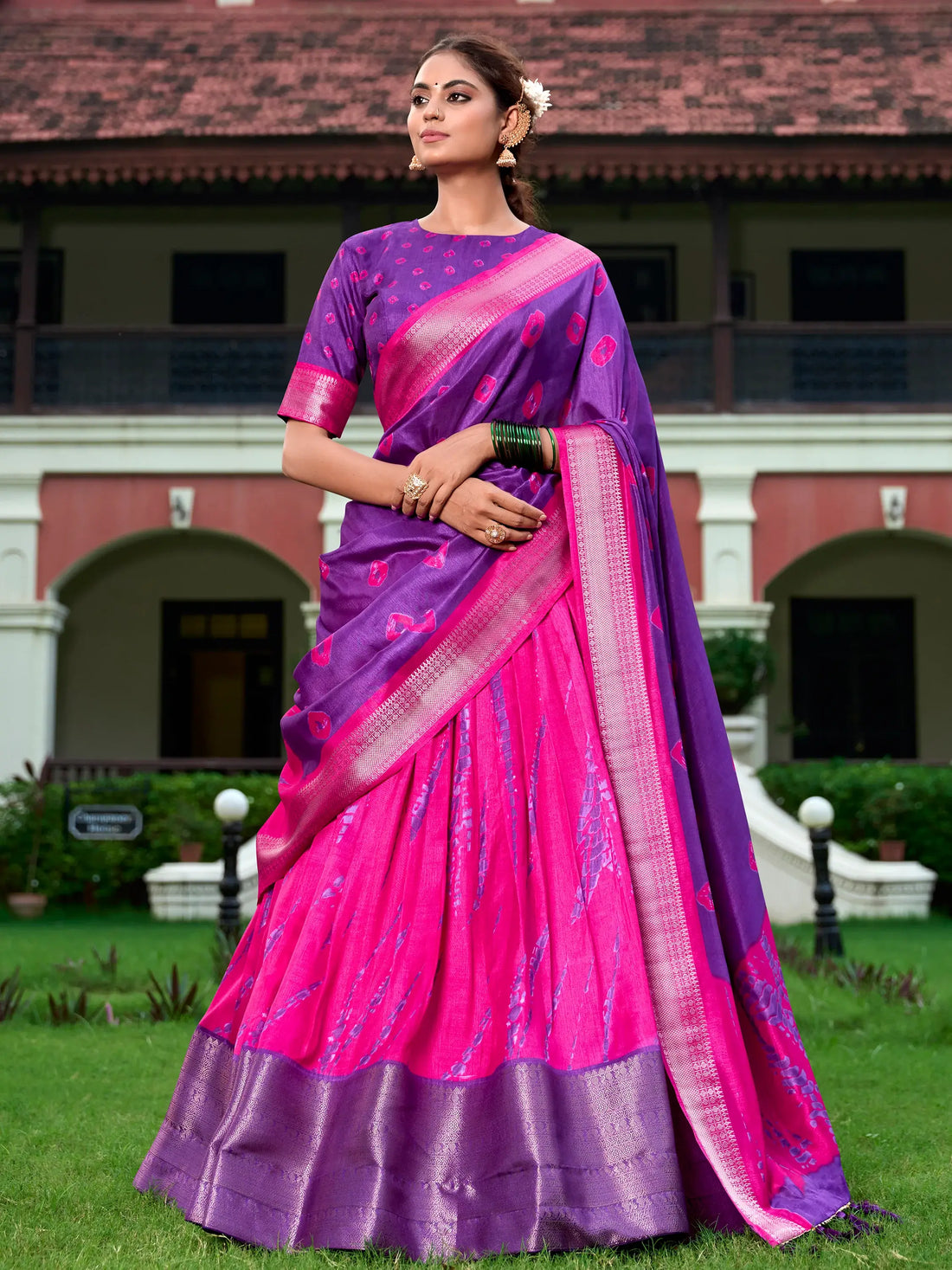 Charming Pink Shibori Printed Silk Lehenga Choli With Dupatta - Zeel Clothing