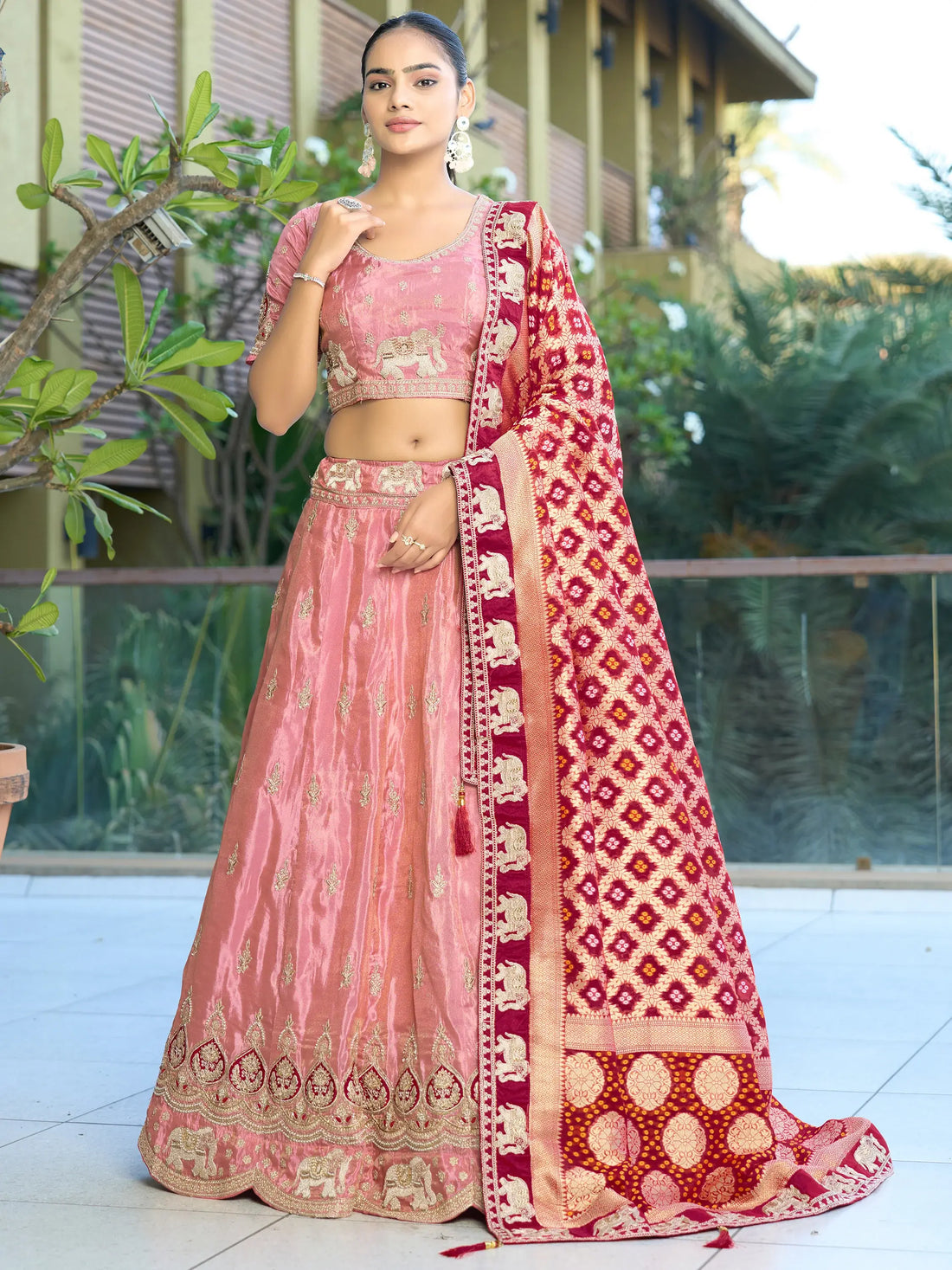 Charming Pink Zari Work Viscose Sangeet Wear Lehenga Choli - Zeel Clothing