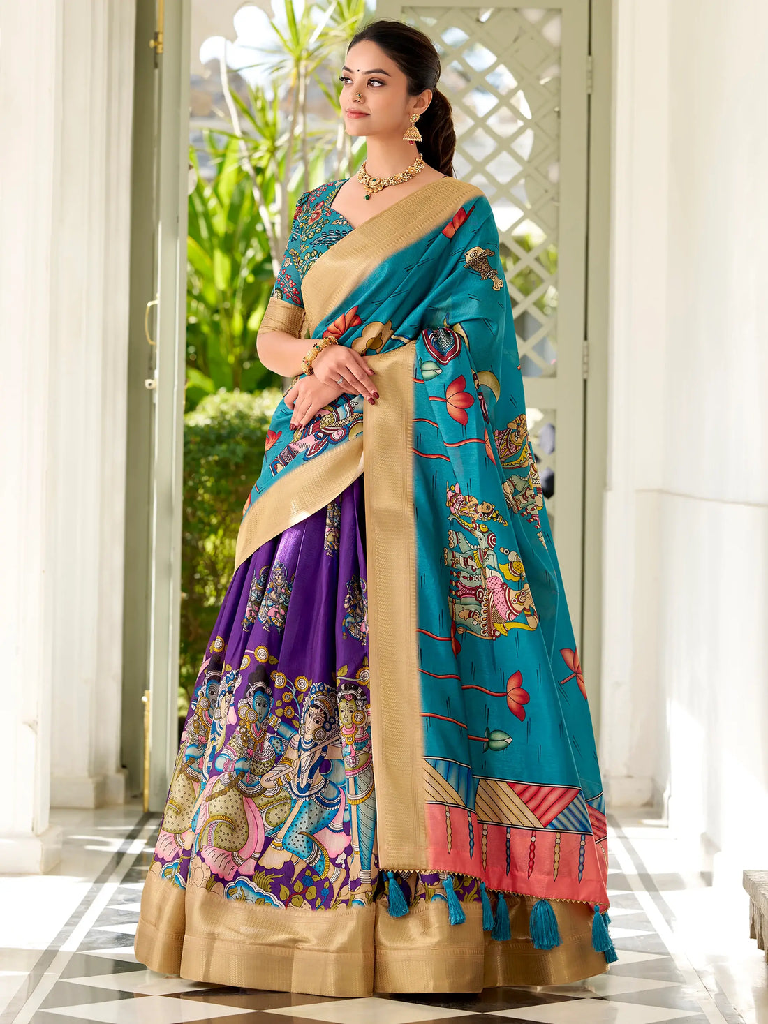 Charming Purple Kalamkari Printed Dola Silk Lehenga Choli - Zeel Clothing