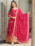 Classic Pink Zari Embroidered Georgette Event Wear Gown With Dupatta - Zeel Clothing
