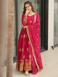 Classic Pink Zari Embroidered Georgette Event Wear Gown With Dupatta - Zeel Clothing