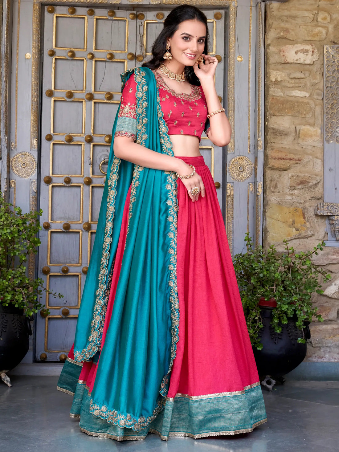 Delightful Blush Pink Zari Weaving Silk Event Wear Half Saree Lehenga - Zeel Clothing