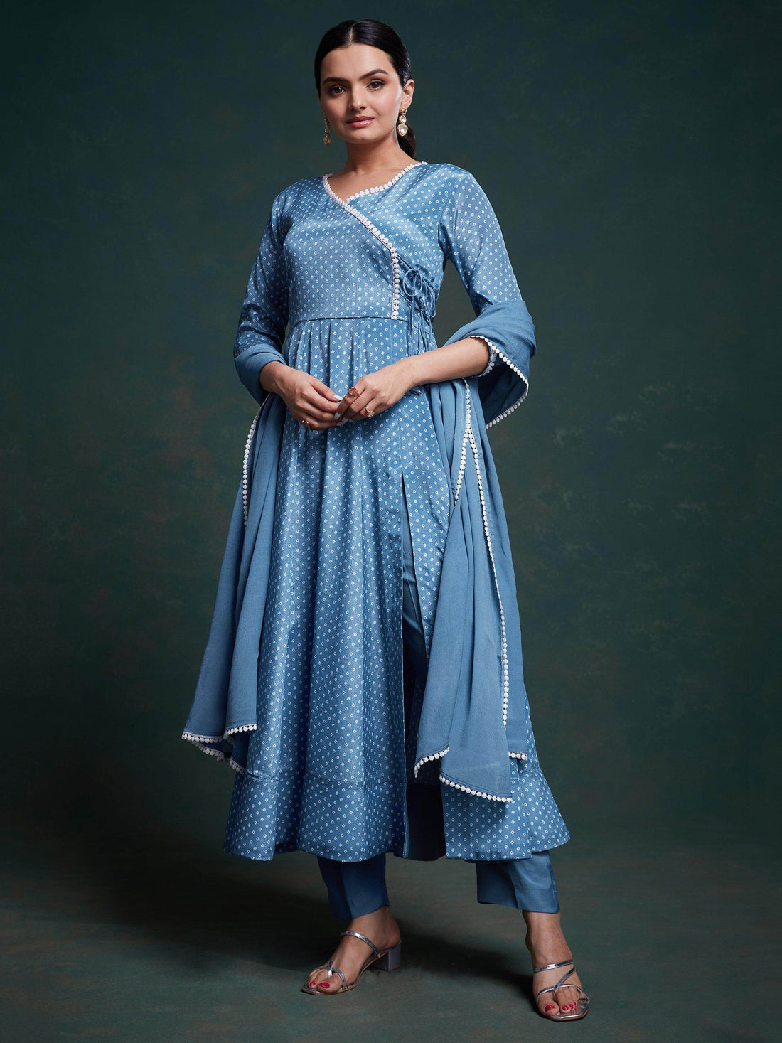 Delightful Dusty Blue Printed Chinon Salwar Suit With Dupatta - Zeel Clothing
