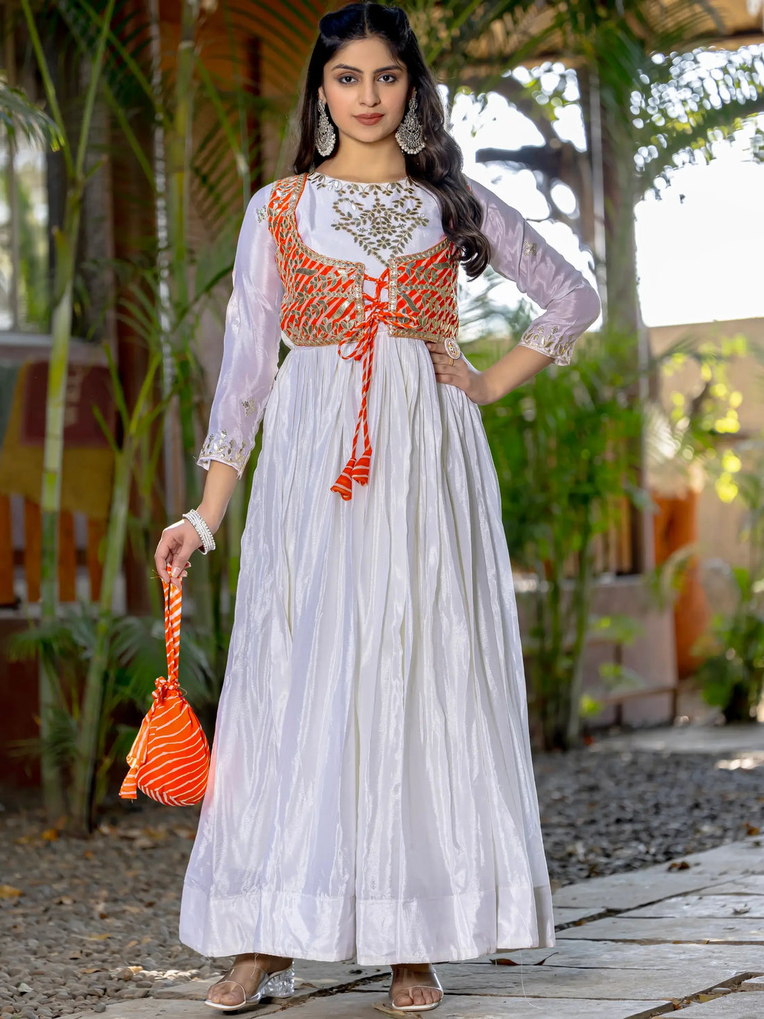 Dreamy Off-White Gota Patti Work Chinon Function Wear Gown - Zeel Clothing