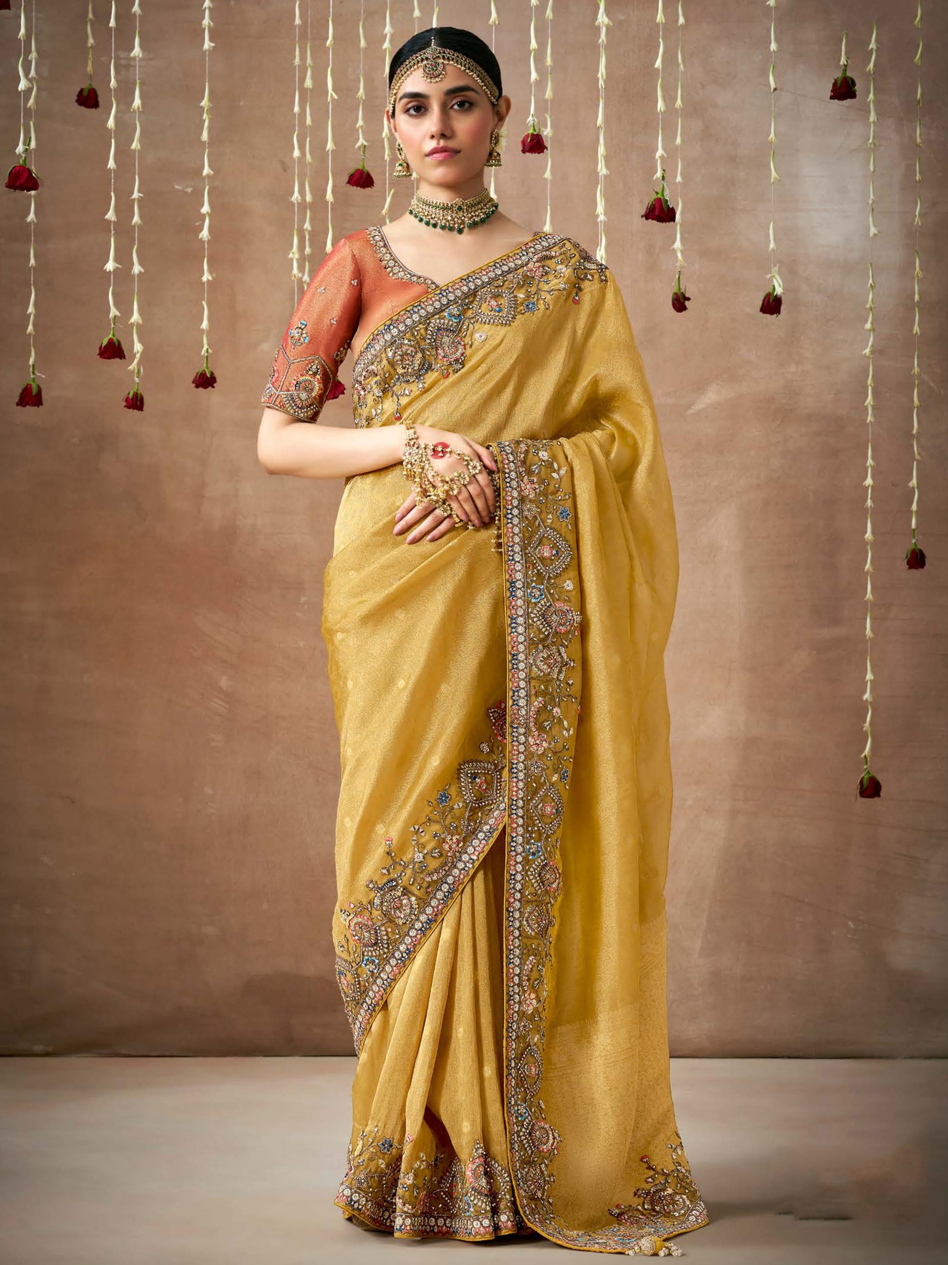 Glamorous Mustard Yellow Silk Haldi Wear Saree With Blouse