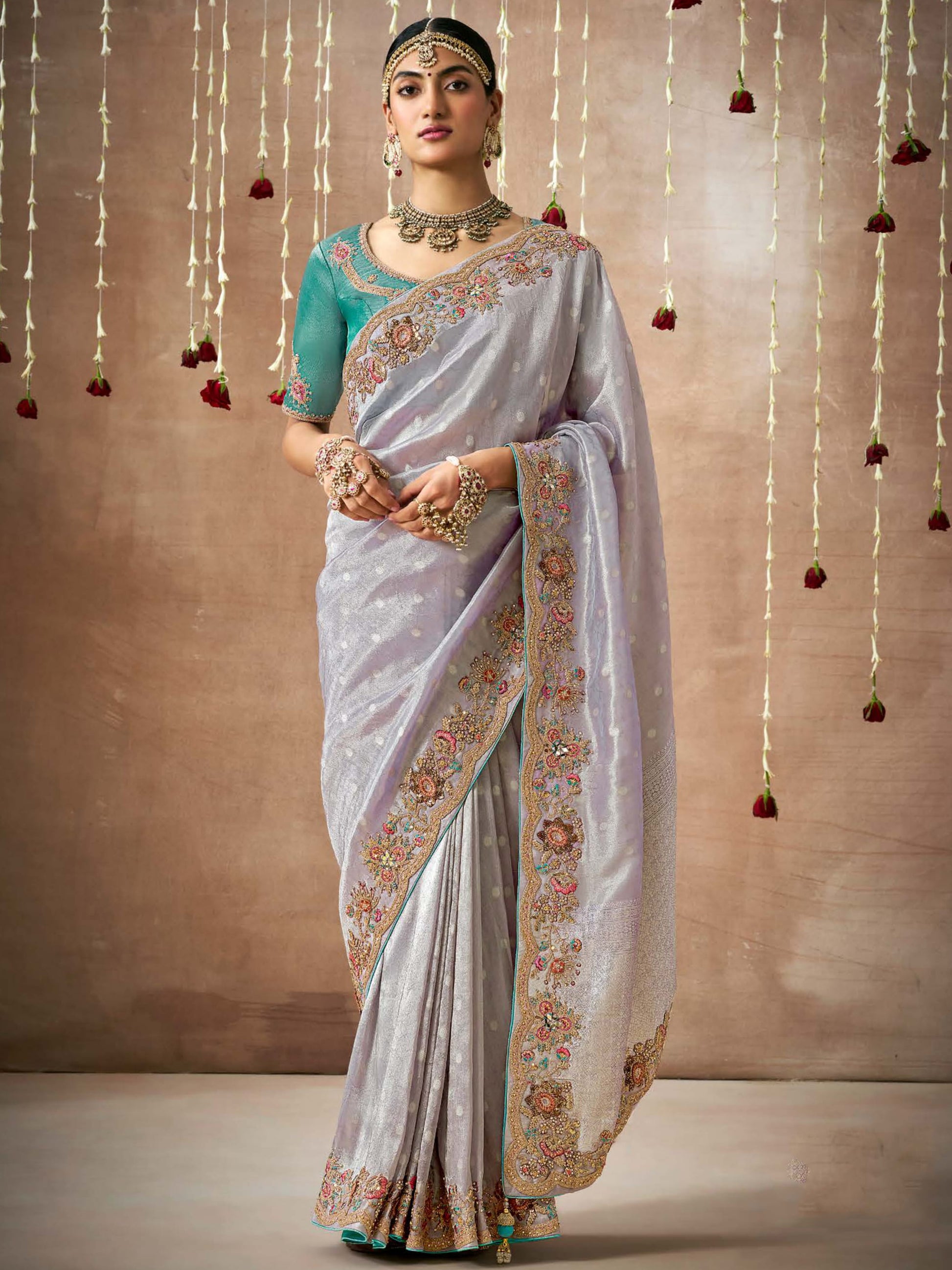 Magnetic Lavender Heavy Border Work Silk Festival Wear Saree