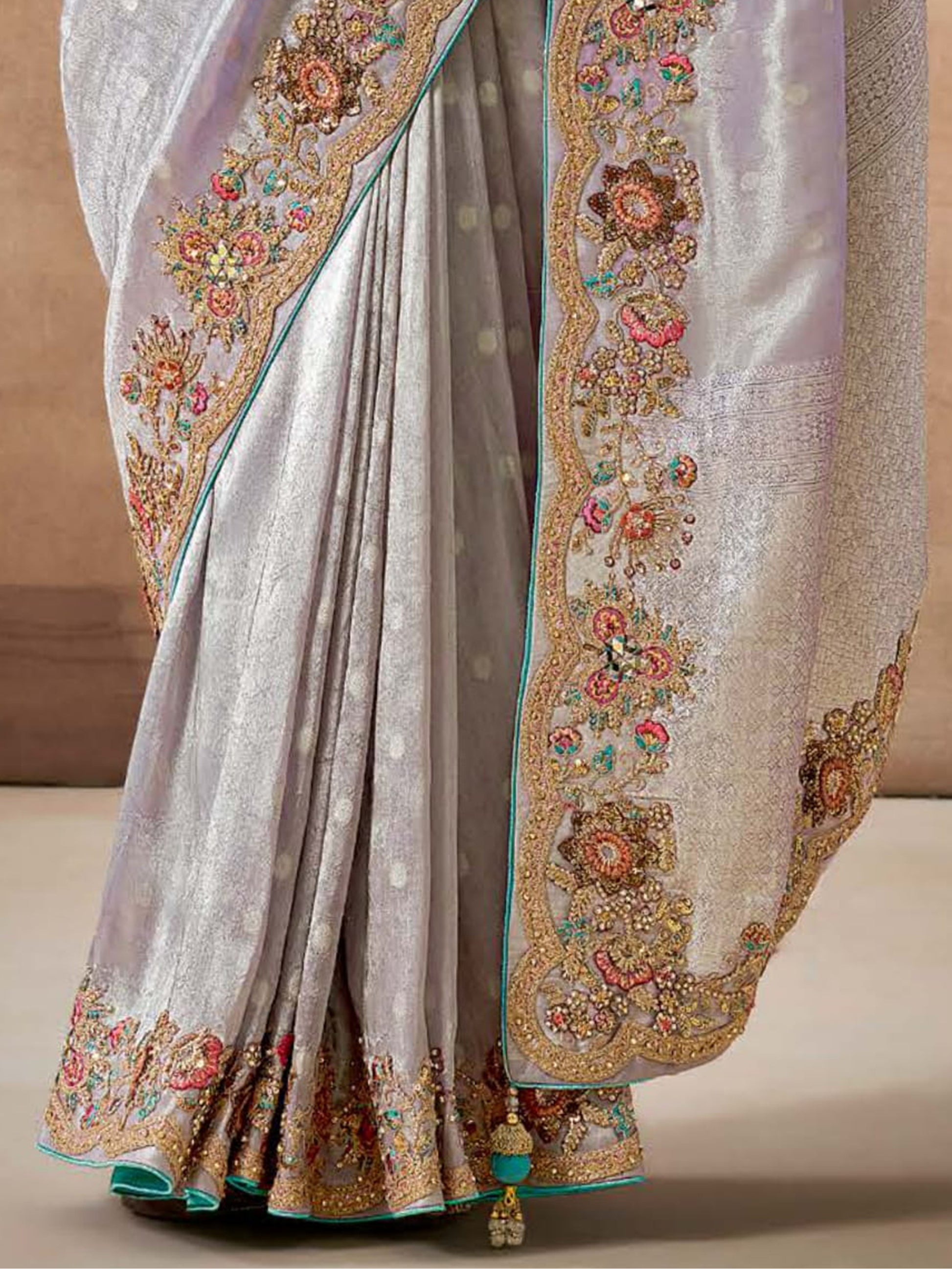 Magnetic Lavender Heavy Border Work Silk Festival Wear Saree