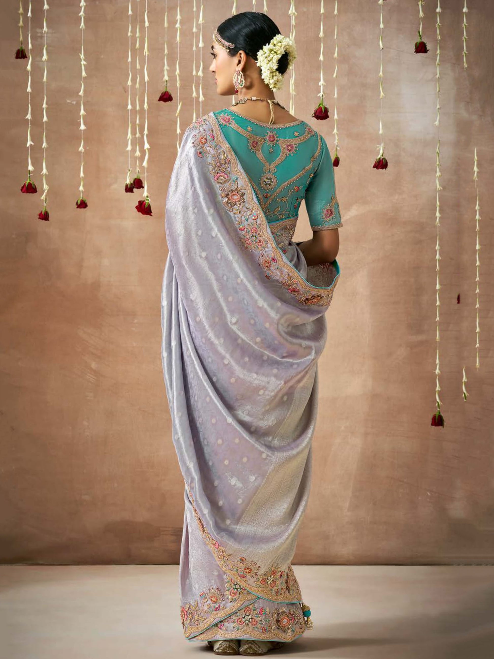 Magnetic Lavender Heavy Border Work Silk Festival Wear Saree