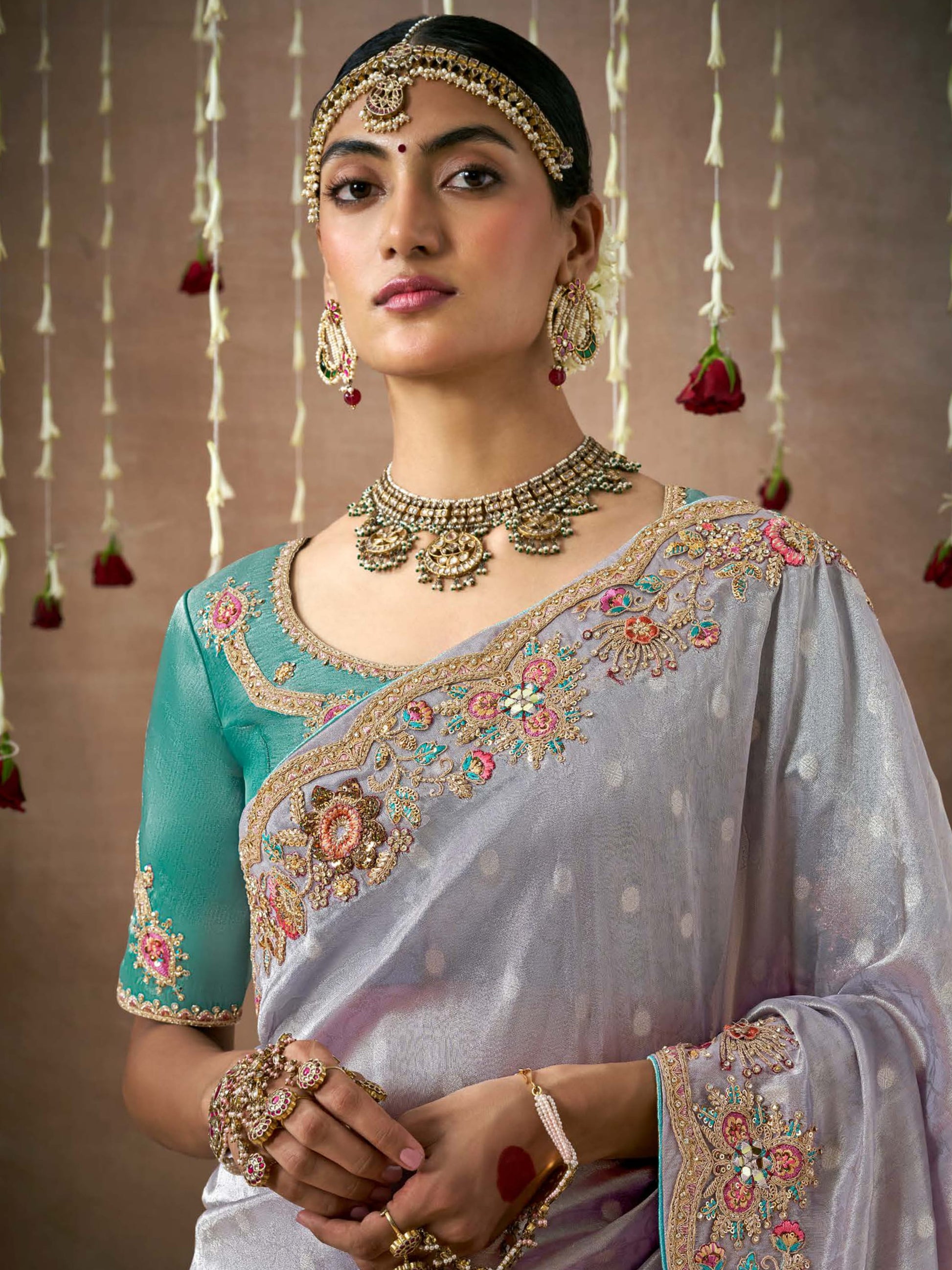 Magnetic Lavender Heavy Border Work Silk Festival Wear Saree