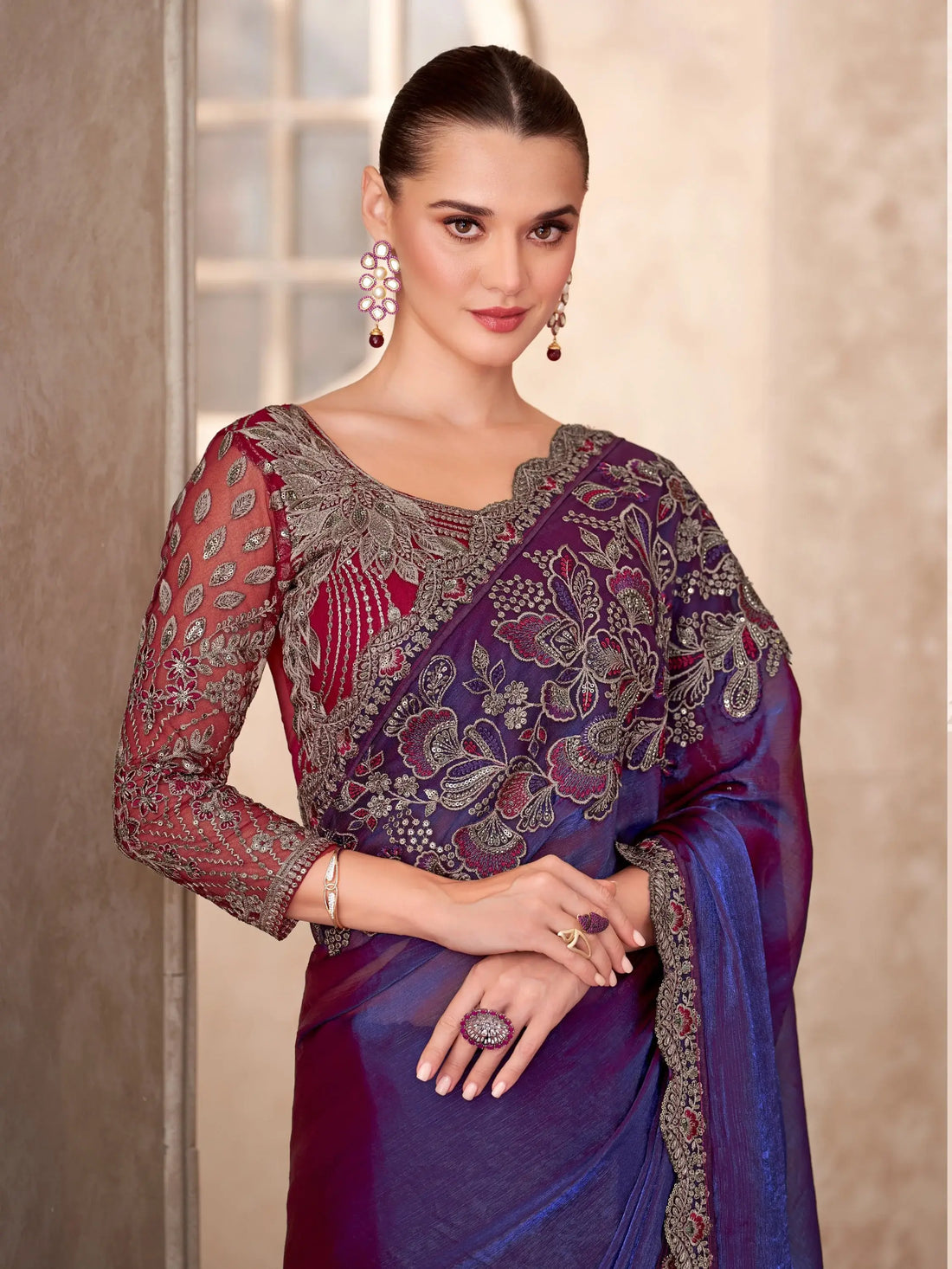 Elegant Blue Border Work Georgette Traditional Saree With Blouse - Zeel Clothing