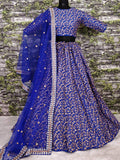 Elegant Blue Colored Designer Heavy Embroidered Raw Silk Lehenga - Zeel Clothing