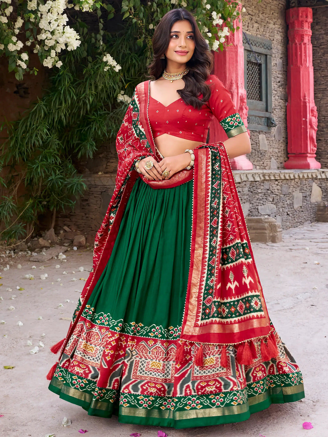 Elegant Green Patola Printed Silk Festival Wear Lehenga Choli - Zeel Clothing